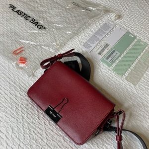 Off-White Mini Binder Clip Crossbody Bag Burgundy